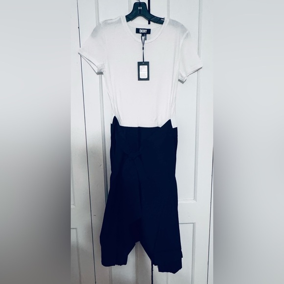 DKNY Women's Mixed-Media Tie-Front Short Sleeve Knit
Dress - Picture 5 of 8